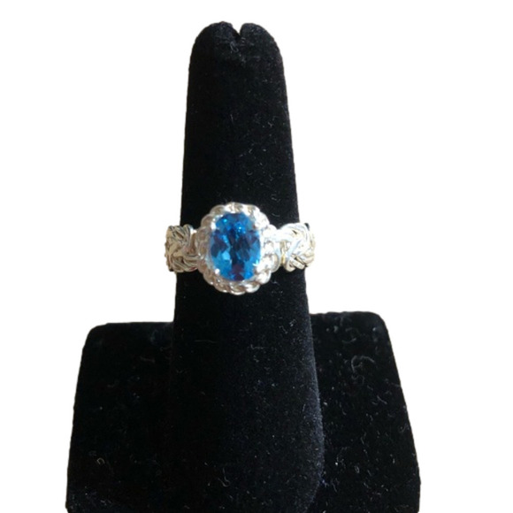 Blue Topaz with Byzantine Band 925 Sterling Turkey - Picture 1 of 6